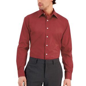 Club Room Men's Carmine Red Regular Fit Solid Dress Shirt, 14-14.5 (Small)
